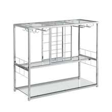 Load image into Gallery viewer, Bar Serving Cart with Glass Holder and Wine Rack, 3-Tier Kitchen Trolley with Tempered Glass Shelves and Chrome-Finished Metal Frame, Mobile Wine Cart for Home (Silver)
