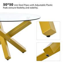 Load image into Gallery viewer, 3 legs Simple &amp; Modern Style Coffee Table Cocktail Table with Tempered Glass Tabletop and Steel Pipes with Adjustable Plastic Pads Easy Assembly, Gold
