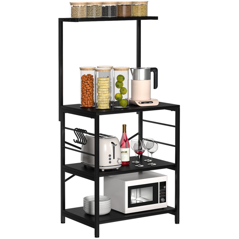 Baker's Rack Storage Shelf Microwave Cart Oven Stand Coffee Bar with Side Hooks 4 Tier Shelves
