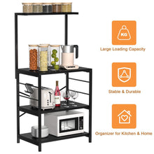 Load image into Gallery viewer, Baker&#39;s Rack Storage Shelf Microwave Cart Oven Stand Coffee Bar with Side Hooks 4 Tier Shelves
