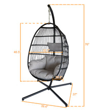 Load image into Gallery viewer, Large Folding Hanging Egg Chair with Stand Outdoor Patio Swing Egg Chair with Grey Cushion, 330LBS Capacity
