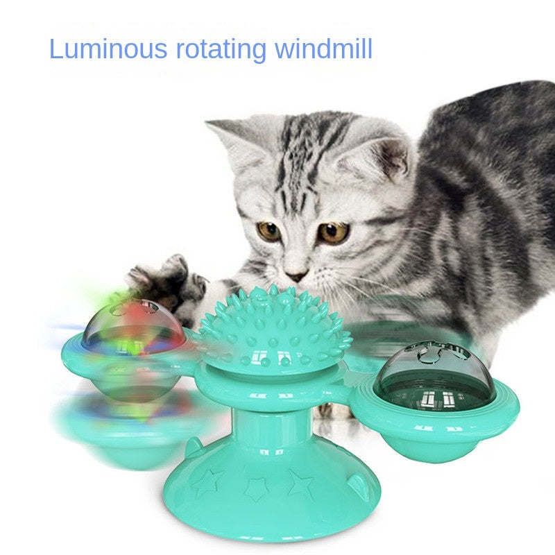 Spinning windmill teasing cat toy luminous mint sucker toy cat biting self-excited toy 2 windmills