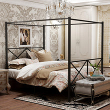 Load image into Gallery viewer, Canopy BedFrame with Vintage Style Headboard and Footboard X Shaped Frame
