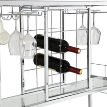 Load image into Gallery viewer, Bar Serving Cart with Glass Holder and Wine Rack, 3-Tier Kitchen Trolley with Tempered Glass Shelves and Chrome-Finished Metal Frame, Mobile Wine Cart for Home (Silver)
