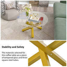 Load image into Gallery viewer, 3 legs Simple &amp; Modern Style Coffee Table Cocktail Table with Tempered Glass Tabletop and Steel Pipes with Adjustable Plastic Pads Easy Assembly, Gold
