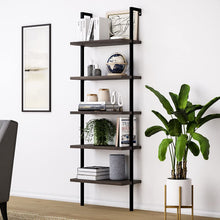Load image into Gallery viewer, 5-Shelf Wood Ladder Bookcase with Metal Frame, Industrial 5-Tier Modern Ladder Shelf Wood Shelves XH
