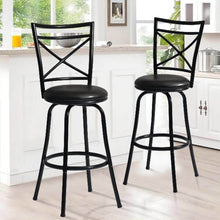 Load image into Gallery viewer, Vintage Industrial Counter Height Bar Stools Set of 2, Swivel Barstools with Metal Back for Kitchen Island, 26 Inch Height Round Seat
