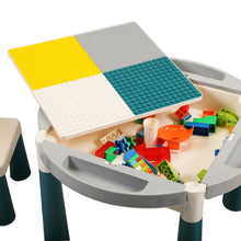 Load image into Gallery viewer, 6-In-1 Multi Activity Plastic Table and 2 Chair Set, Play Block Table with 71 PCS Compatible Big Building Bricks Toy for Toddlers, Water Table, Play Learn xh
