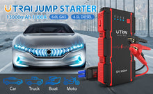 Load image into Gallery viewer, UTRAI Car Battery Starter, 1000A Peak 13000mAh 12V Car Auto Jump Starter, Portable Battery Booster with Lithium Jump Box and LED Light (Up to 6L Gas or 4.5L Diesel Engine) (Model BJ-MINI-OR)
