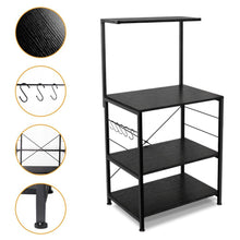 Load image into Gallery viewer, Baker&#39;s Rack Storage Shelf Microwave Cart Oven Stand Coffee Bar with Side Hooks 4 Tier Shelves
