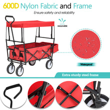 Load image into Gallery viewer, Collapsible Wagon Folding Cart with Canopy Beach Garden Outdoor Sport Utility Cart Wheels Adjustable Handle Rear Storage
