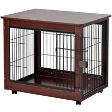 Load image into Gallery viewer, 31&#39; Length Furniture Style Pet Dog Crate Cage End Table with Wooden Structure and Iron Wire and Lockable Caters, Medium Dog House Indoor Use.
