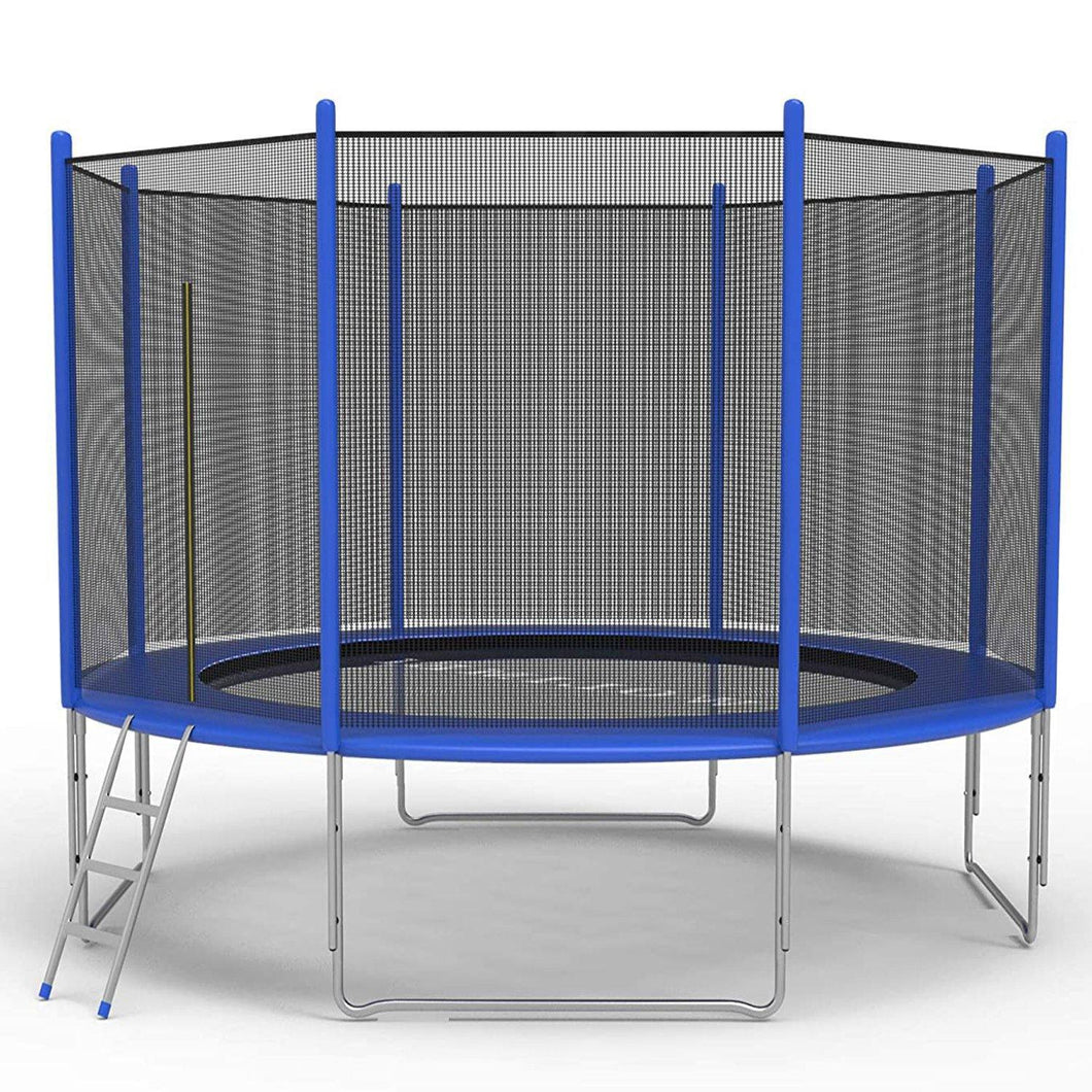 12 FT Trampoline For Kids And Family Outdoor Trampoline With Safety Enclosure Net, Ladder And Spring Cover - Backyard Bounce Jump Have Fun