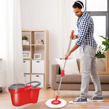 Load image into Gallery viewer, Spin Mop and Bucket with Wringer Set - for Home Kitchen Floor Cleaning - Wet/Dry Usage on Hardwood &amp; Tile - Upgraded Self-Balanced Easy Press System with 2 Washable Microfiber Mops Heads
