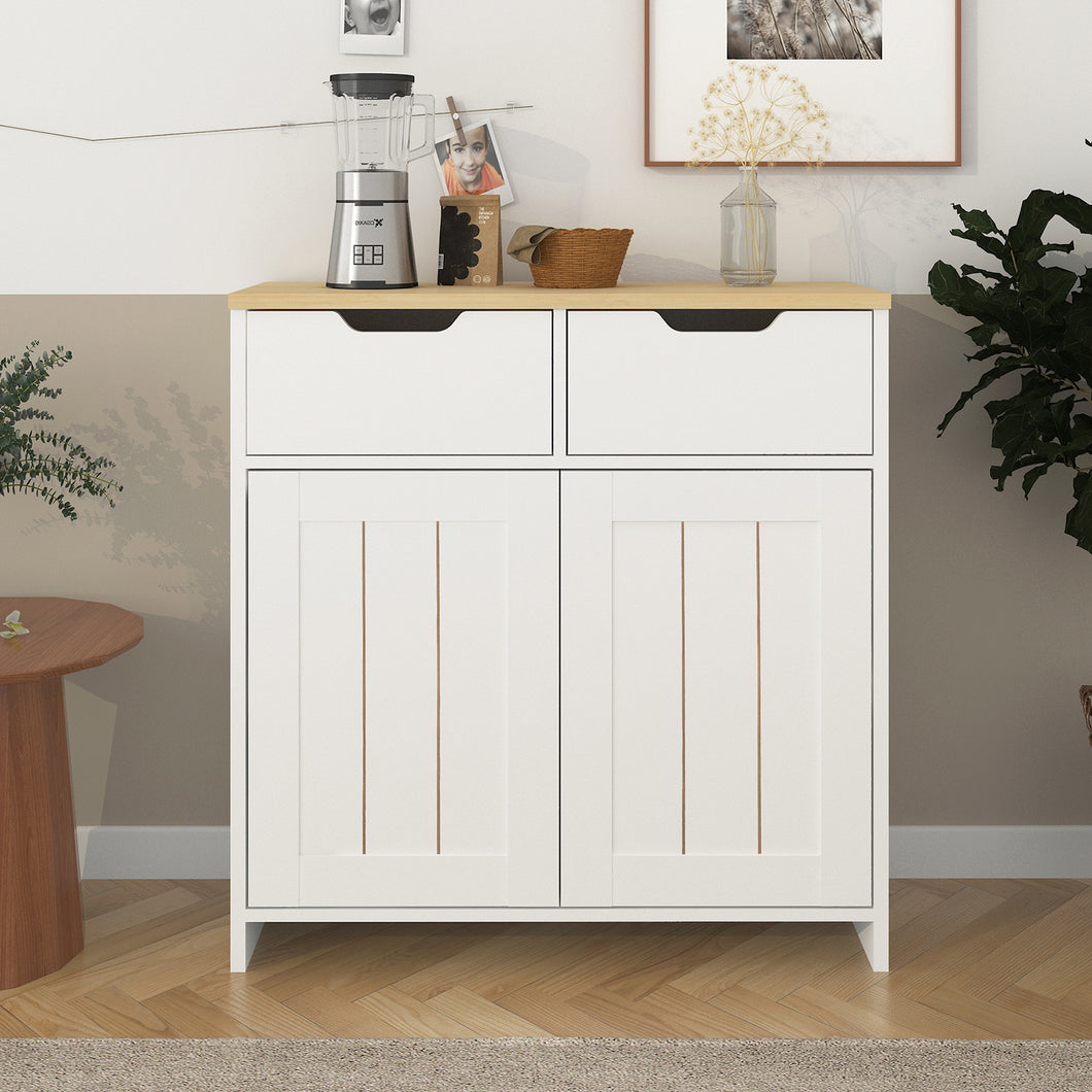Storage Cabinet with 2 Drawers and Doors, Industrial Accent Kitchen Cupboard, Free Standing Cabinet, Retro Wooden Sideboard, Side Cabinet, for Living Room, Bedroom, Hallway, beige & white