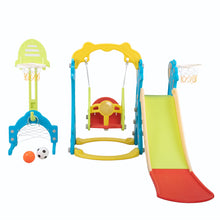 Load image into Gallery viewer, 5 in 1 Slide and Swing Playing Set, Toddler Extra-Long Slide with 2 Basketball Hoops, Football, Ringtoss, Indoor Outdoor XH
