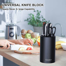 Load image into Gallery viewer, Knife Block Holder, Cookit Universal Knife Block without Knives, Unique Double-Layer Wavy Design, Round Black Knife Holder for Kitchen, Space Saver Knife Storage with Scissors Slot
