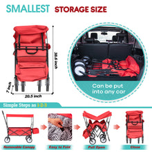 Load image into Gallery viewer, Collapsible Wagon Folding Cart with Canopy Beach Garden Outdoor Sport Utility Cart Wheels Adjustable Handle Rear Storage
