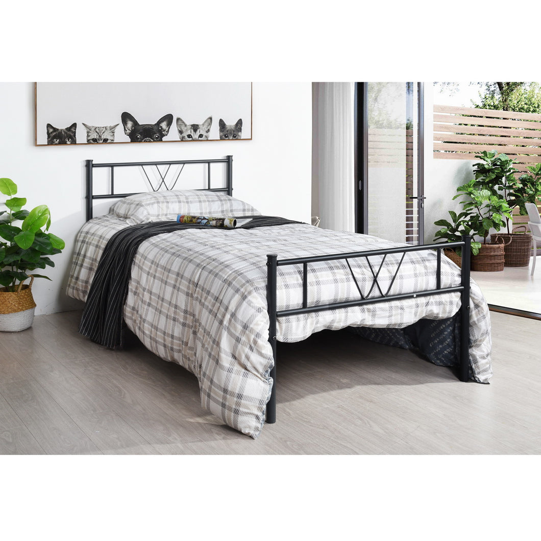 Metal Bed Frame Twin Size with Headboard and Footboard Single Platform Mattress Base,Metal Tube(twinsize, black) No Box Spring Needed